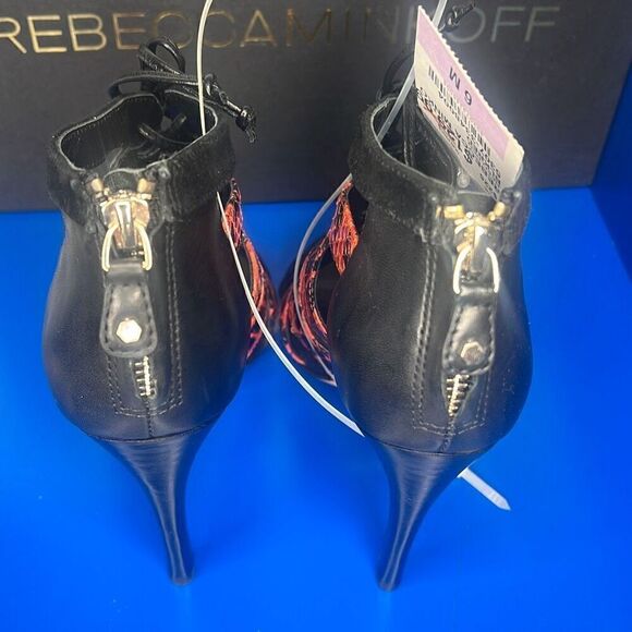 Nib Rebecca Minkoff Black Red Snake Print Lace High Heels Booties 36 / 6 - Picture 5 of 12